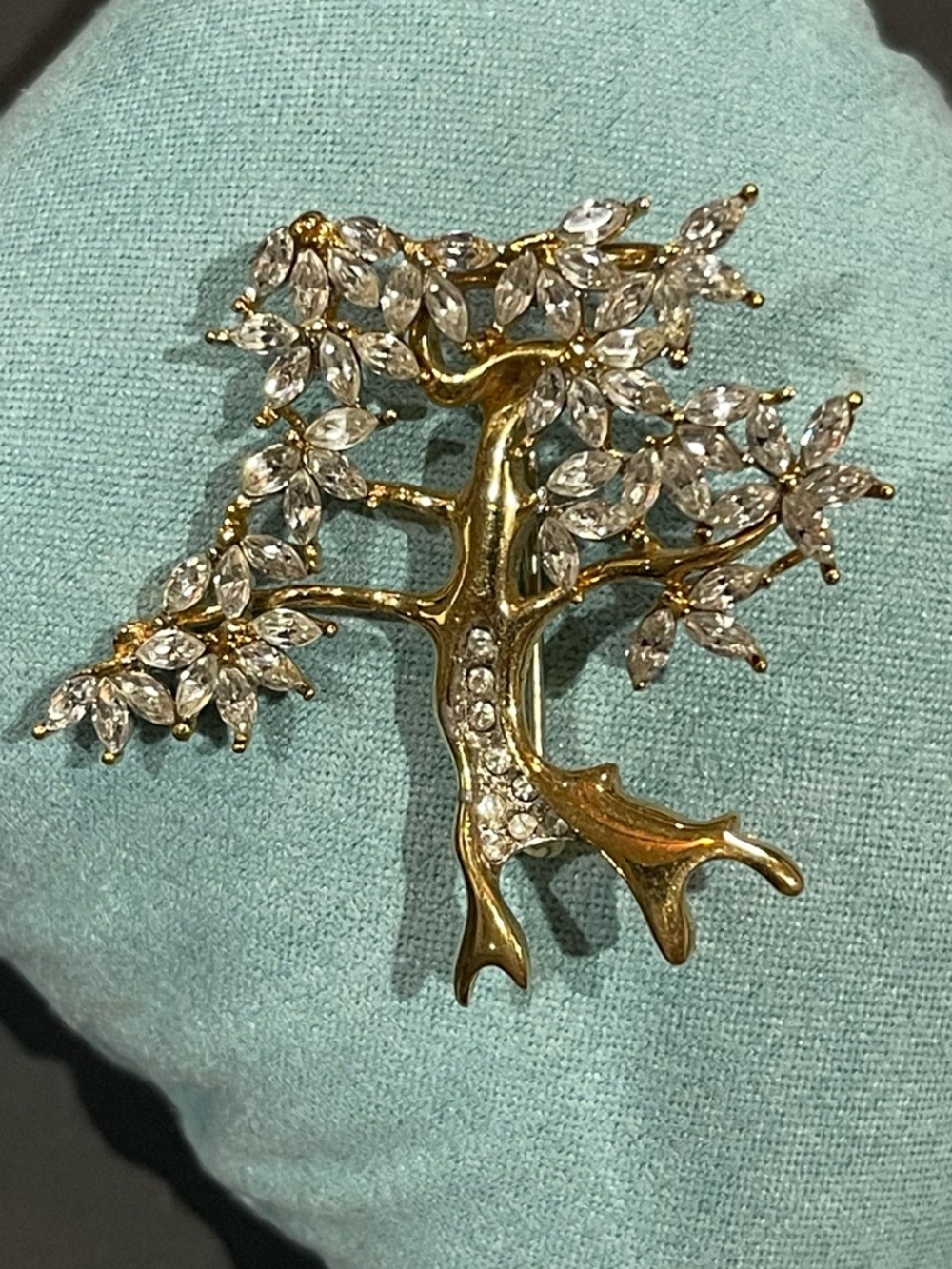 Gold and Crystal Tree Brooch